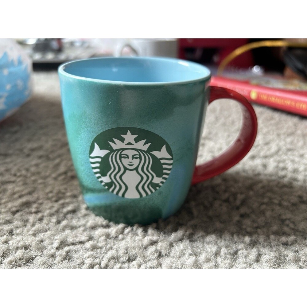 Starbucks 2024 Holiday Green Blue Marbled Coffee Cup Mug 11 Oz - Picture 1 of 5